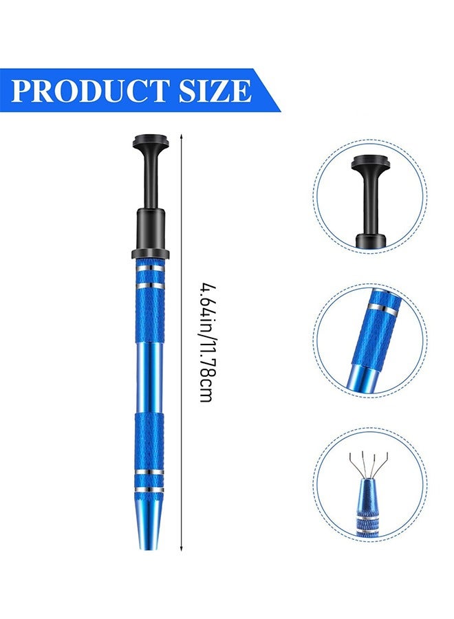 2 Pcs Stainless Steel 4 Claw Pick up Tool, Electronic Cutting Forceps with Four Claws for Small Parts Pickup, IC Chip Electronic Components Grabber for Tiny Objects in Home Office (Blue+Golden) - Image 2