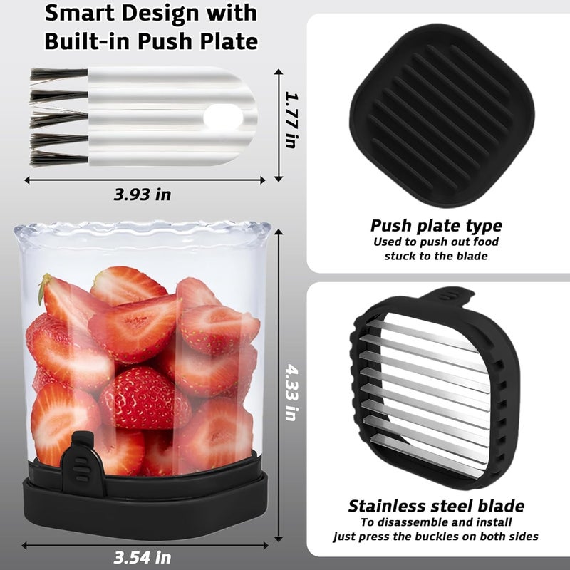 ANSOTHIN Strawberry Slicer Cup with Push Plate, Fruit Cutter Kitchen Gadget for Egg, Kiwi, Banana, Cucumber, Easy Fruit & Vegetable Slicer, Strawberry Cutter Tool for Quick Safe Cutting (Black) - Image 2