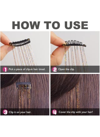 حزمة الشعر Tinsel من 12 قطعة شخصية الشعر Tinsel كليب كيت في 22 بوصة ملحقات الشعر المتلمع كليب حزب مهرجان جني اكسسوارات للبنات النساء والأطفال ﻿   (الذهبي) - view 5