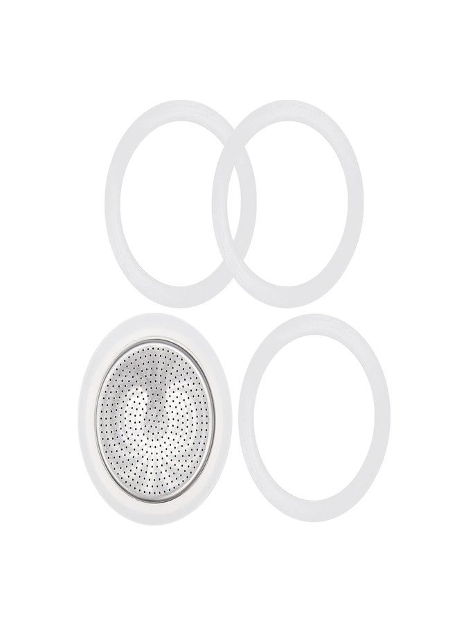 MEFONKOU 6 Cups Coffee Gasket for Bialetti Moka Aluminium Stove Top Coffee Maker Pots Express - 4 Gasket and 1 Stainless Filter (5pc) - Image 1