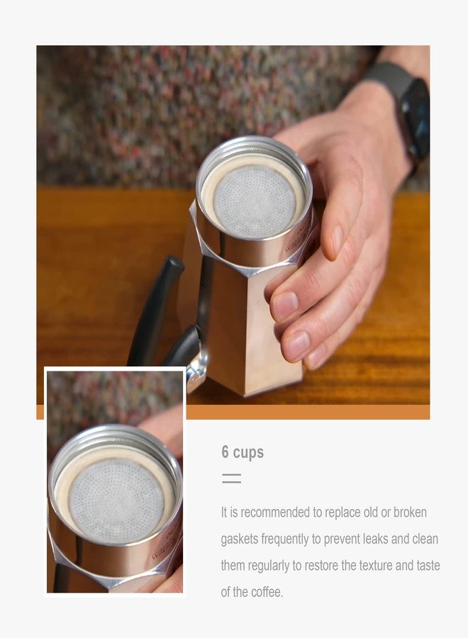 MEFONKOU 6 Cups Coffee Gasket for Bialetti Moka Aluminium Stove Top Coffee Maker Pots Express - 4 Gasket and 1 Stainless Filter (5pc) - Image 5