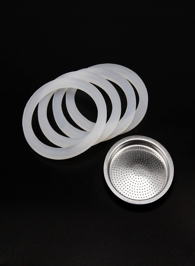 MEFONKOU 6 Cups Coffee Gasket for Bialetti Moka Aluminium Stove Top Coffee Maker Pots Express - 4 Gasket and 1 Stainless Filter (5pc) - Image 2