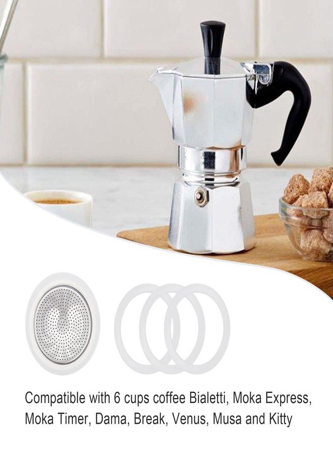 MEFONKOU 6 Cups Coffee Gasket for Bialetti Moka Aluminium Stove Top Coffee Maker Pots Express - 4 Gasket and 1 Stainless Filter (5pc) - Image 4