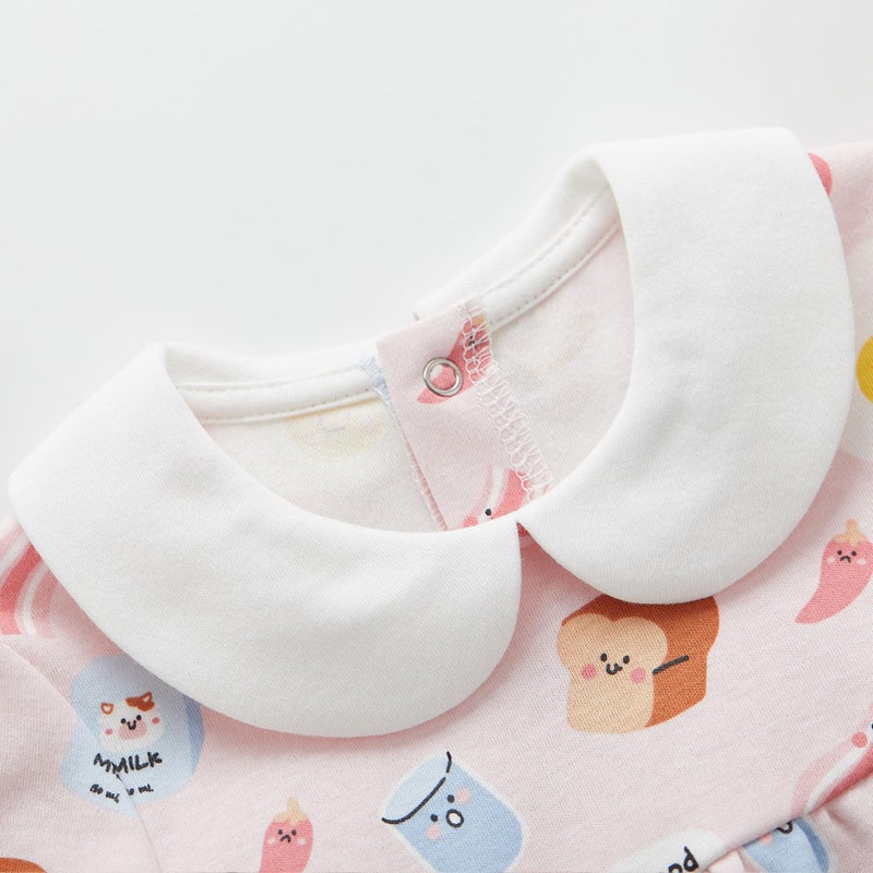 pureborn Baby Girls Bodysuit Peter Pan Collar Bubble Romper Long Sleeve Cotton One-Piece Outfit Bread Milk 3-6 Months - Image 3