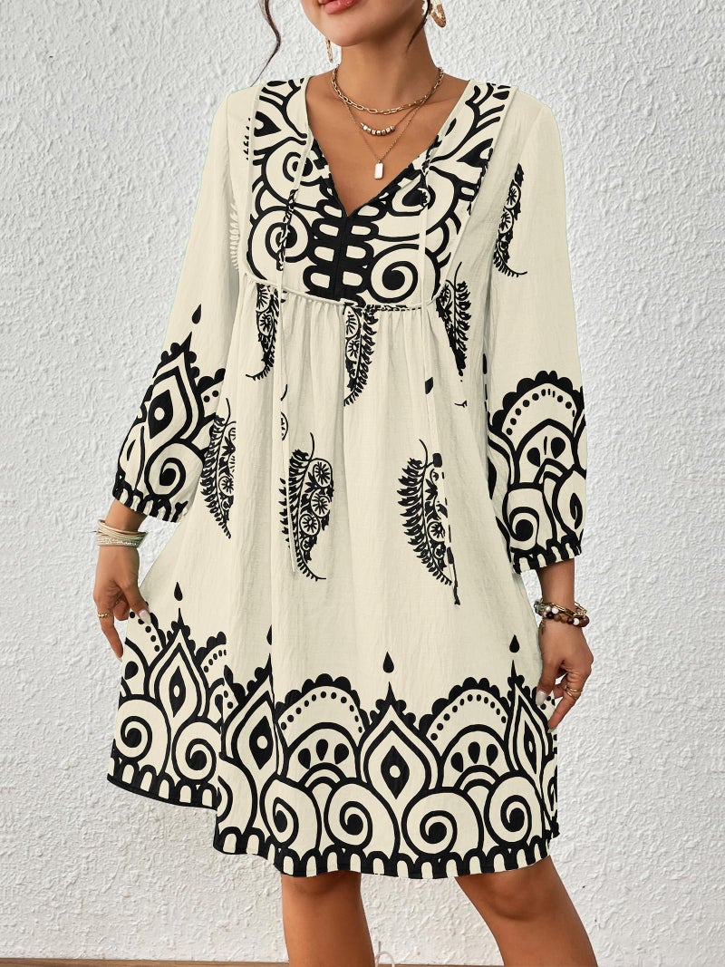 Eddoyee Women Casual Summer Dress, V Neck 3/4 Sleeve Boho Floral Print Flowy Loose Beach Vacation Dress - Image 5