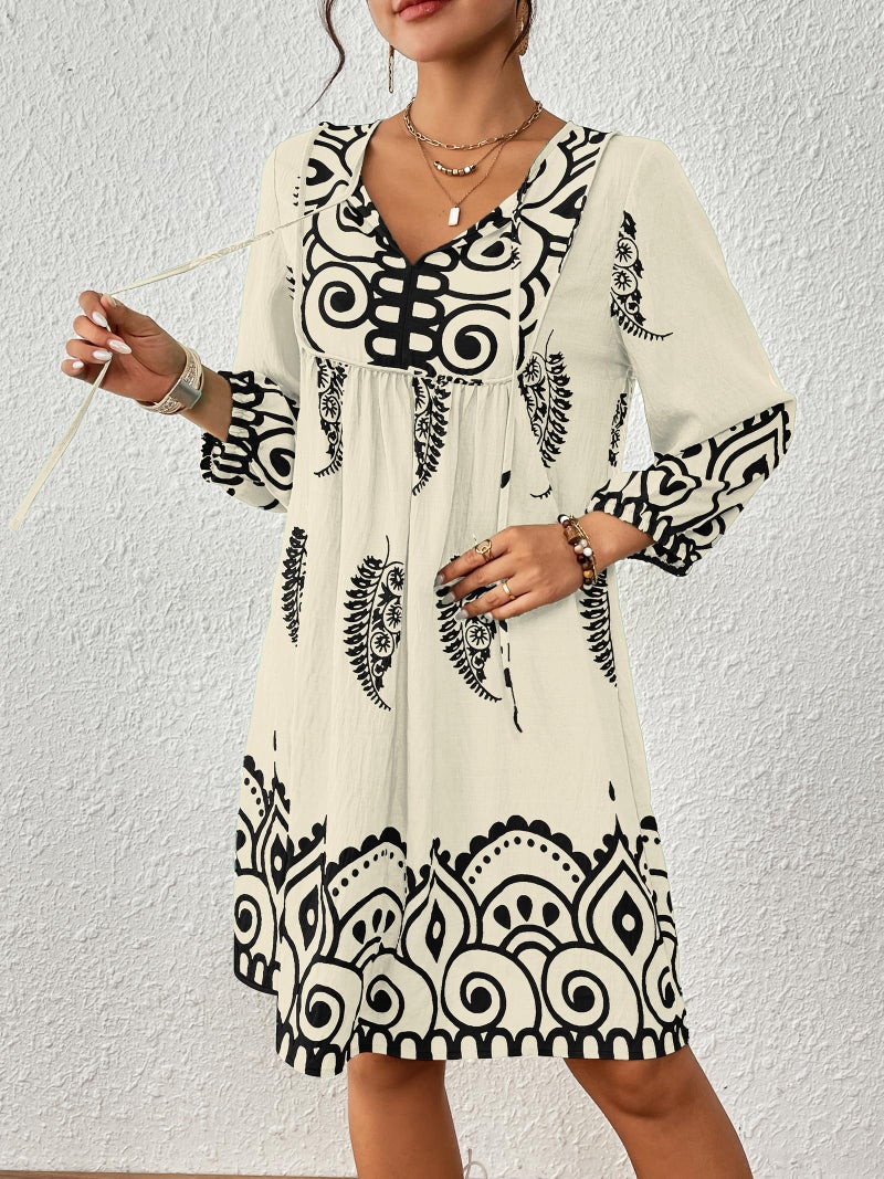 Eddoyee Women Casual Summer Dress, V Neck 3/4 Sleeve Boho Floral Print Flowy Loose Beach Vacation Dress - Image 4