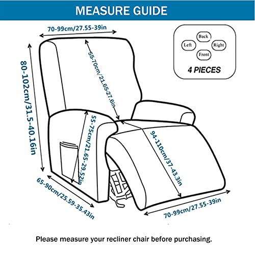 Eco-Ancheng Recliner Slipcovers 4-Pieces Lazyboy Recliner Covers Recliner Couch Covers Recliner Chair Cover Non Slip Reclining Slipcovers with Storage Pockets Furniture Protector for Living Room - Image 5