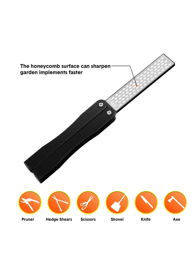 Excefore 2 Pack Garden Tool Sharpener, Folding Pocket Diamond Knife Sharpener 400/600 Grit Double-Sided Scissor, Pruners, Loppers or Blade Sharpening Stone for Garden Camping Kitchen  - Image 2