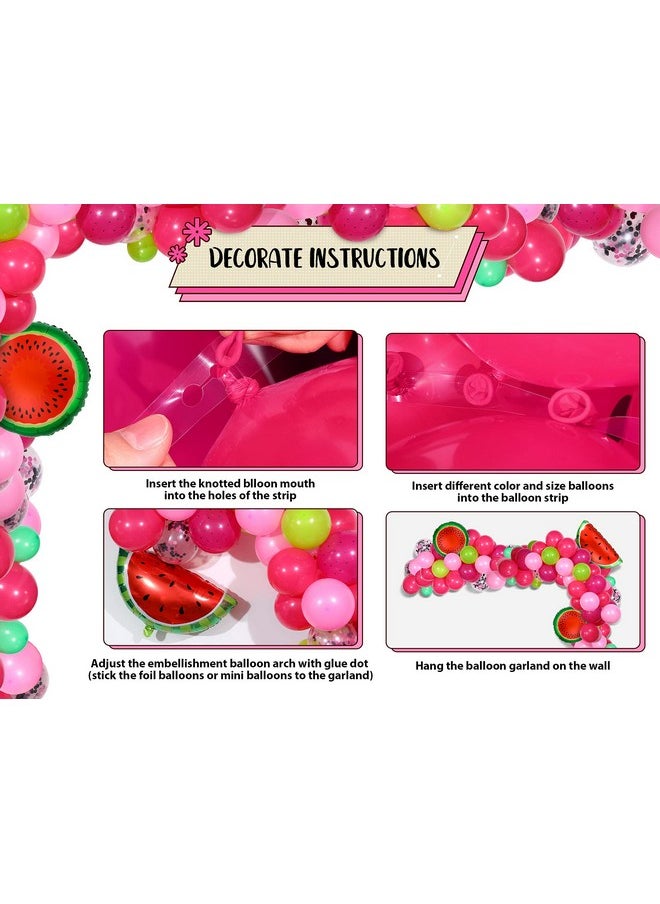 Sumind - 114 Pieces Watermelon Party Balloon Garland Arch Kit Watermelon Foil Balloons Watermelon Seed Red Polka Dot Balloons For Watermelon Birthday Party Decoration (Rose Pink) - Image 1