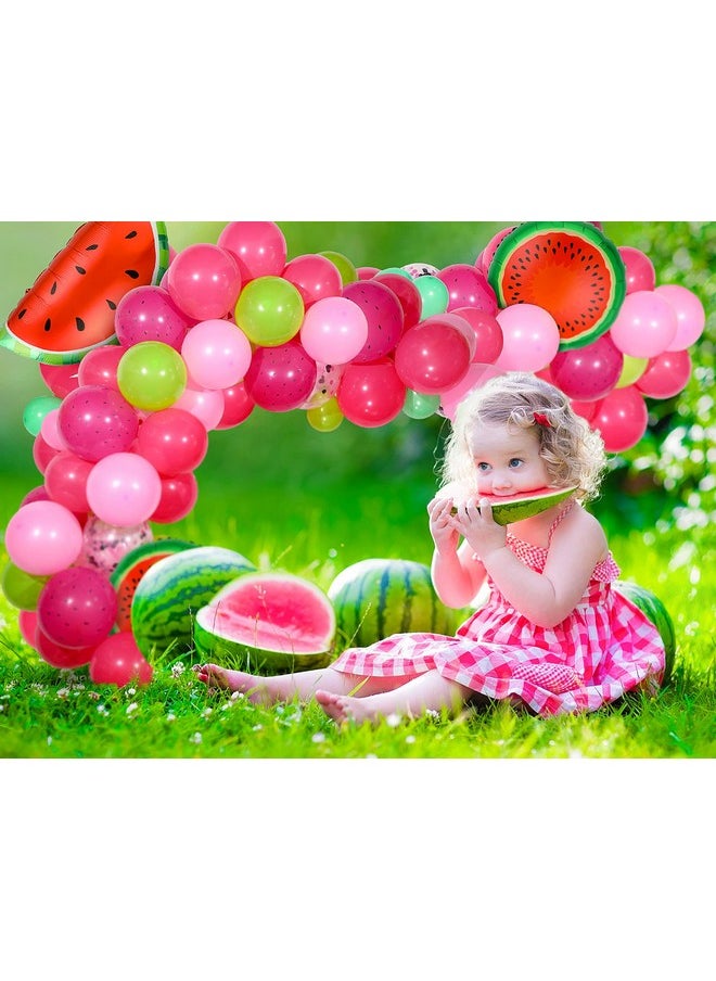 Sumind - 114 Pieces Watermelon Party Balloon Garland Arch Kit Watermelon Foil Balloons Watermelon Seed Red Polka Dot Balloons For Watermelon Birthday Party Decoration (Rose Pink) - Image 1
