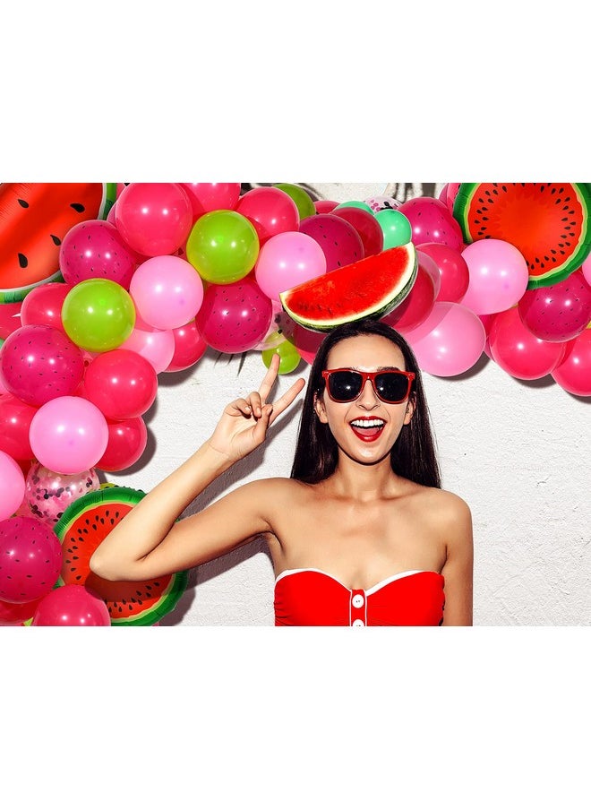 Sumind - 114 Pieces Watermelon Party Balloon Garland Arch Kit Watermelon Foil Balloons Watermelon Seed Red Polka Dot Balloons For Watermelon Birthday Party Decoration (Rose Pink) - Image 1