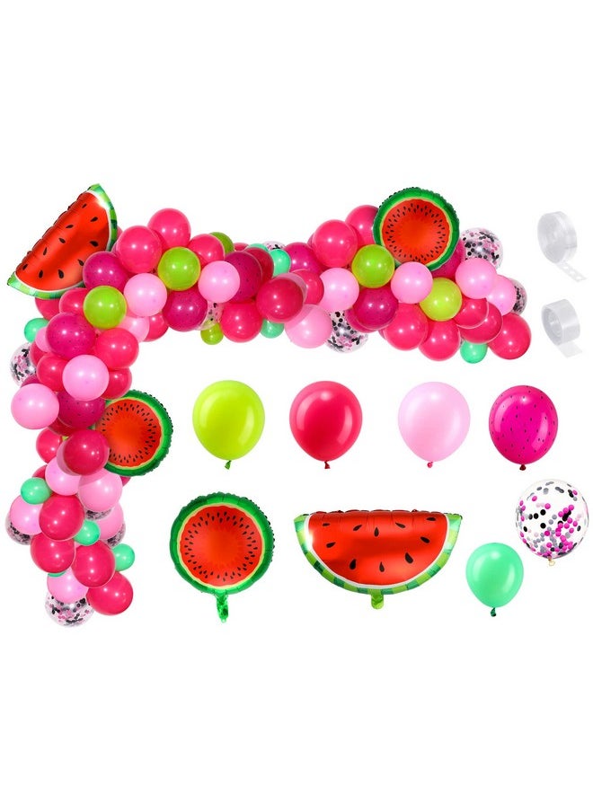 Sumind - 114 Pieces Watermelon Party Balloon Garland Arch Kit Watermelon Foil Balloons Watermelon Seed Red Polka Dot Balloons For Watermelon Birthday Party Decoration (Rose Pink) - Image 1