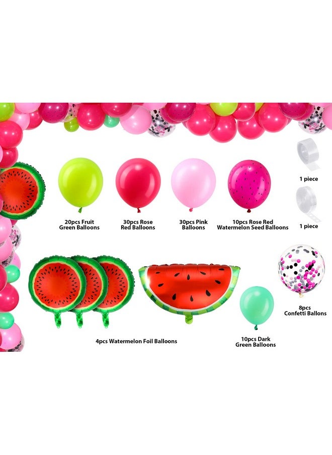 Sumind - 114 Pieces Watermelon Party Balloon Garland Arch Kit Watermelon Foil Balloons Watermelon Seed Red Polka Dot Balloons For Watermelon Birthday Party Decoration (Rose Pink) - Image 1