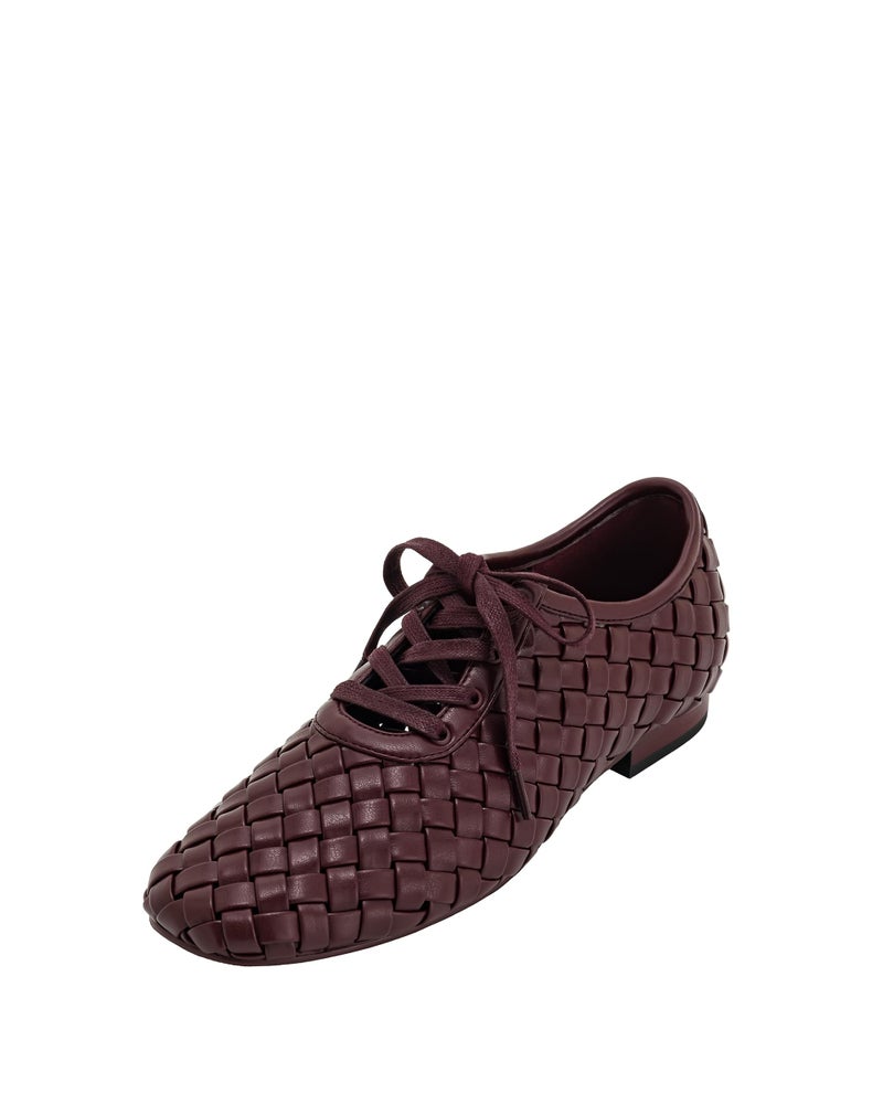 JW PEI Womens Kayla Weave Strap Flat Shoes Claret Red