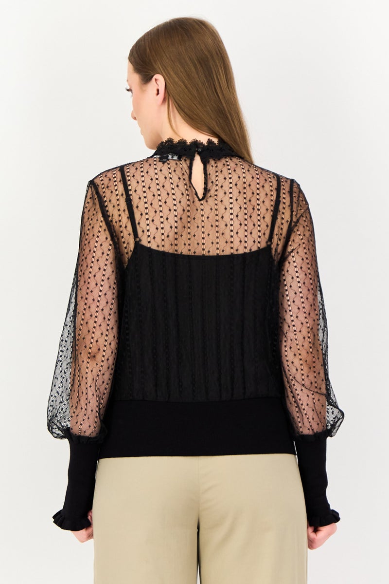 VERO MODA قميص نسائي بأكمام طويلة و ياقة مرتفعة، أسود - Image 2