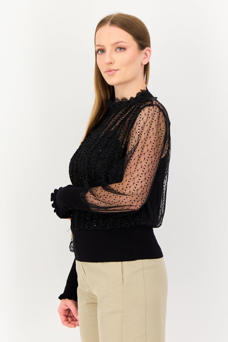 VERO MODA قميص نسائي بأكمام طويلة و ياقة مرتفعة، أسود - Image 3