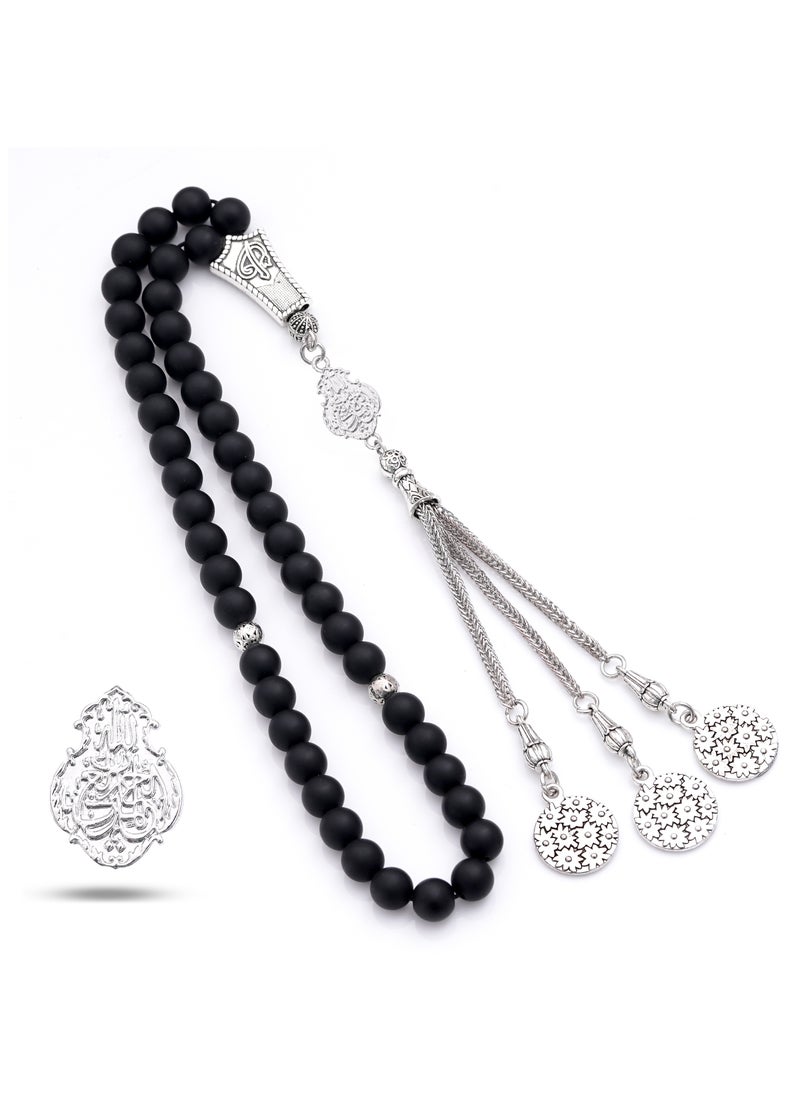 Subhati Prayer Beads ( Misbah) with metal Parts and Onyx Stone | 8 MM Beads - 45 Pcs | Gandeel Design 1  - Image 1