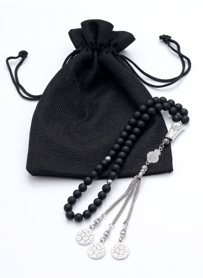 Subhati Prayer Beads ( Misbah) with metal Parts and Onyx Stone | 8 MM Beads - 45 Pcs | Gandeel Design 1  - Image 2