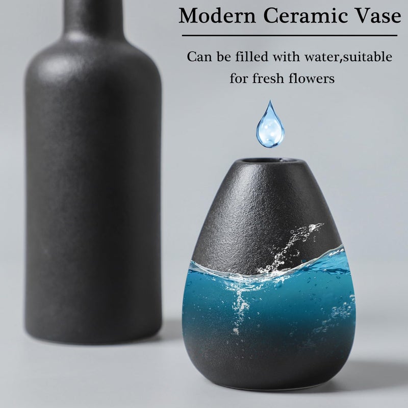 CEMABT مجموعة مزهرية Cemabt Black Ceramic - 4 مزهريات صغيرة للزهور مزهريات زهرة فريدة من نوعها للمزهريات المركزية المزخرفة الحديثة لمدخلات ديكور المنزل رف الكتب (الأسود) - Image 2