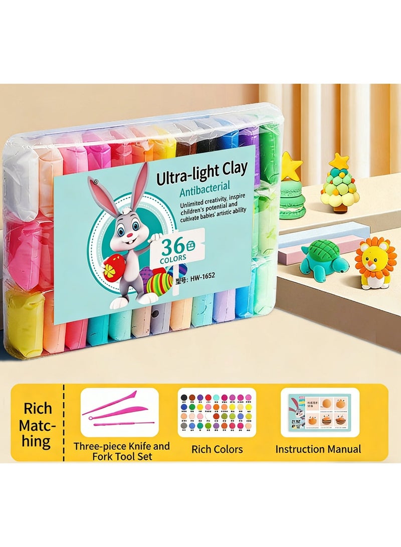 36 Vibrant Colors Air Dry Clay Kit (3 Sculpting Tools & Instruction Manual Included) - Non-Toxic DIY Educational Modeling Clay for Kids, Creative Handcraft Toy - Image 1
