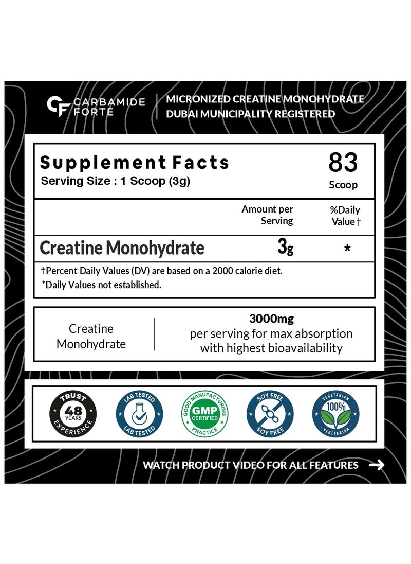 CARBAMIDE FORTE Micronised Creatine Monohydrate Powder Supplement Unflavoured 83 Servings 250 G  - Image 2