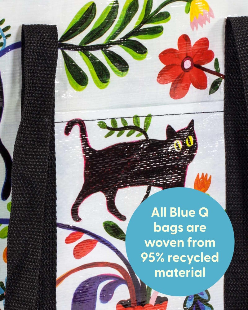 Blue Q Reusable Shoulder Tote Bag - Black Cat - Carry Everywhere Bag with a Hefty Zipper, Exterior Pocket & Reinforced Floor, Easy to Clean, Spacious, Durable, & Fun Design, 95% Recycled Material - Image 3