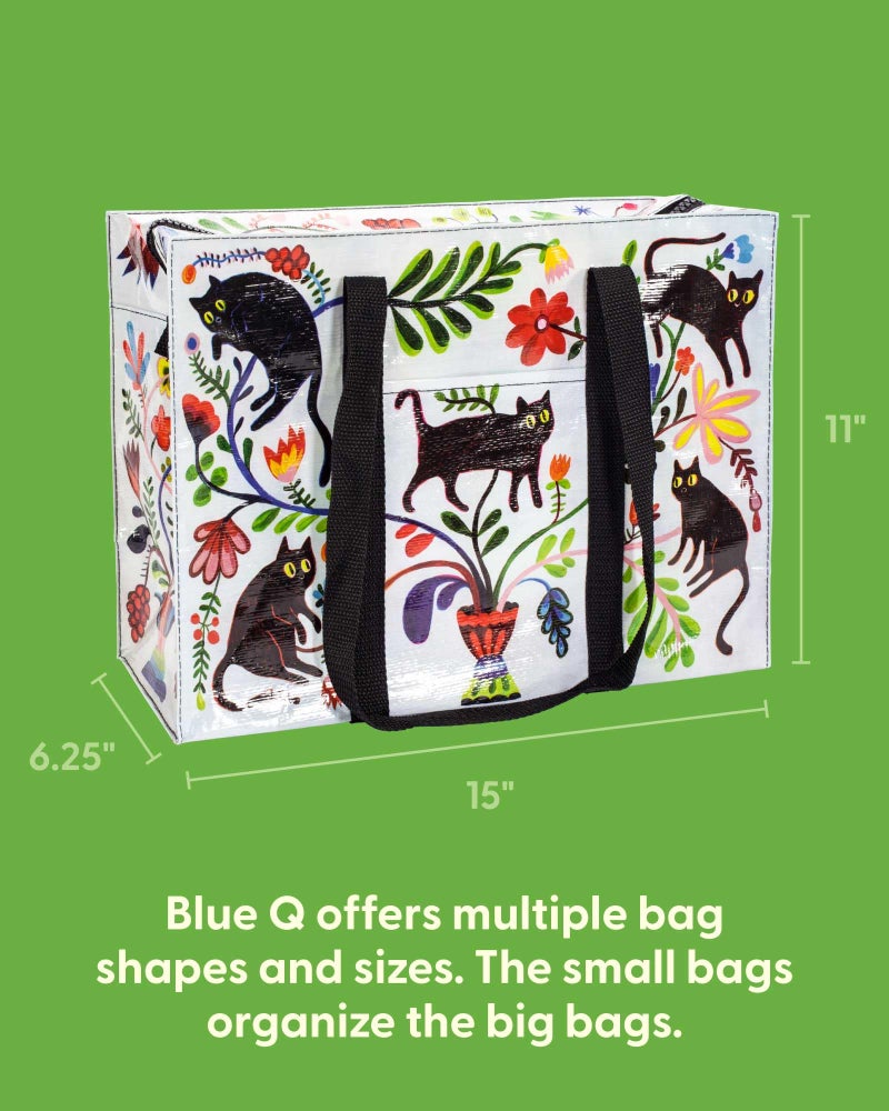 Blue Q Reusable Shoulder Tote Bag - Black Cat - Carry Everywhere Bag with a Hefty Zipper, Exterior Pocket & Reinforced Floor, Easy to Clean, Spacious, Durable, & Fun Design, 95% Recycled Material - Image 2