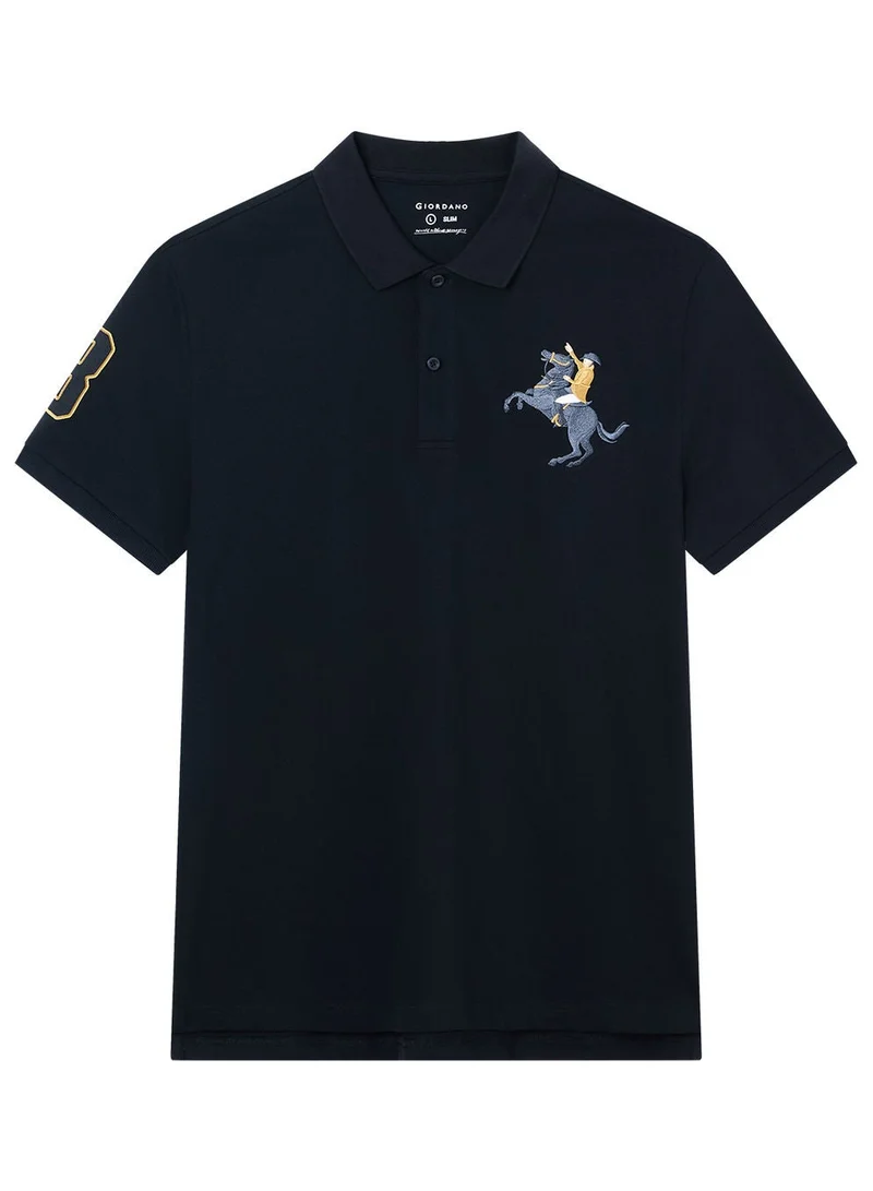 GIORDANO  Men’s Slim Fit Napoleon Embroidery Lycra Pique Polo for Men | Best Price UAE
