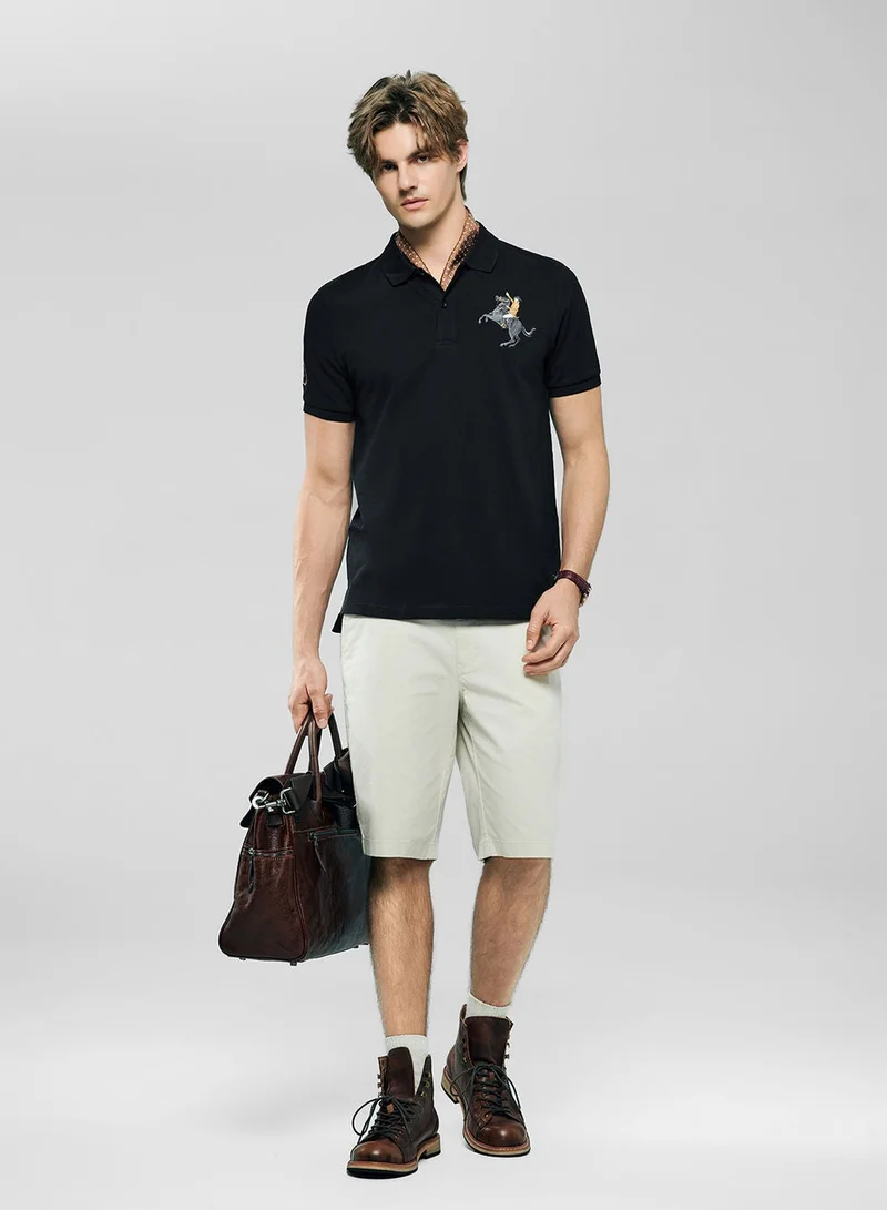 GIORDANO  Men’s Slim Fit Napoleon Embroidery Lycra Pique Polo for Men | Best Price UAE
