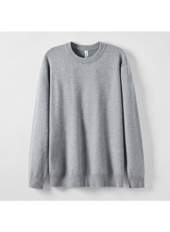 Sheep Wool Crewneck Sweater Mens Self-heating Lyocell Knitted Base Pullover Sweater Spring and Autumn Dark gray