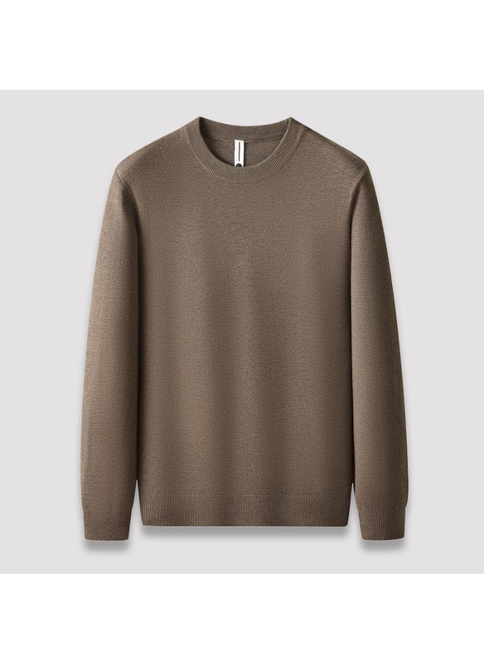 Sheep Wool Crewneck Sweater Mens Self-heating Lyocell Knitted Base Pullover Sweater Spring and Autumn Dark gray