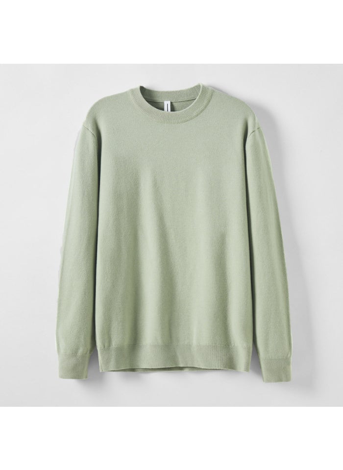 Sheep Wool Crewneck Sweater Mens Self-heating Lyocell Knitted Base Pullover Sweater Spring and Autumn Dark gray
