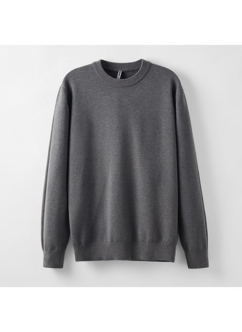 Sheep Wool Crewneck Sweater Mens Self-heating Lyocell Knitted Base Pullover Sweater Spring and Autumn Dark gray