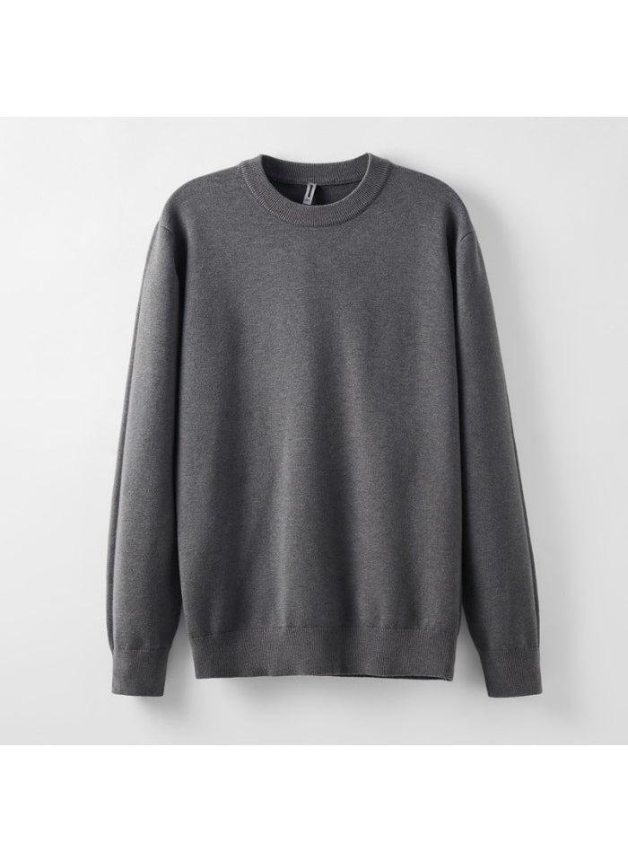 Sheep Wool Crewneck Sweater Mens Self-heating Lyocell Knitted Base Pullover Sweater Spring and Autumn Dark gray