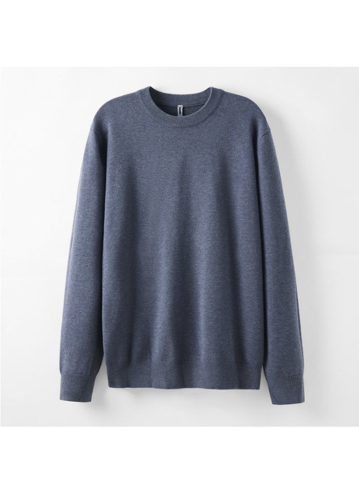 Sheep Wool Crewneck Sweater Mens Self-heating Lyocell Knitted Base Pullover Sweater Spring and Autumn Dark gray