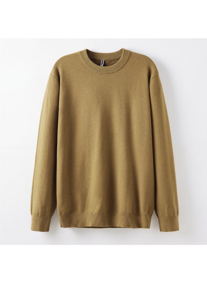 Sheep Wool Crewneck Sweater Mens Self-heating Lyocell Knitted Base Pullover Sweater Spring and Autumn Dark gray