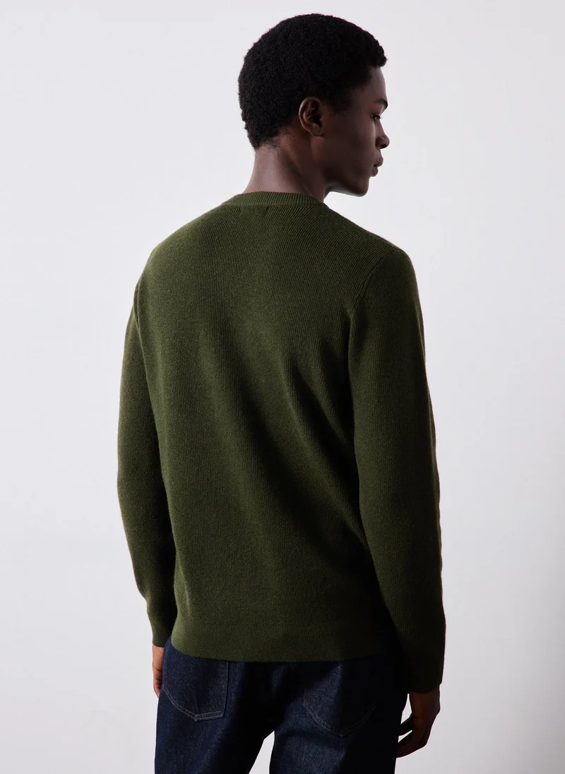 Matalan Khaki Smart Ribbed Crew Neck Jumper