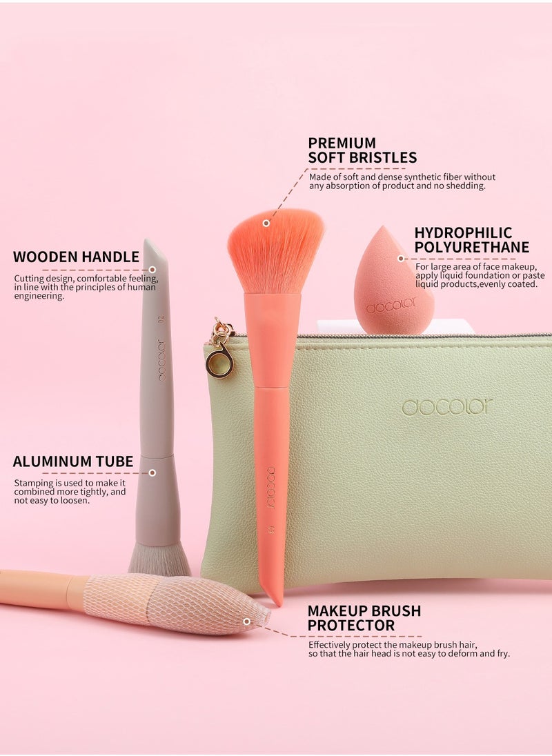 docolor 17 Piece Professional Makeup Brush Set with Morandi Brushes, Makeup Bag, Sponge, and Brush Protector--Gift Box Included  - Image 4
