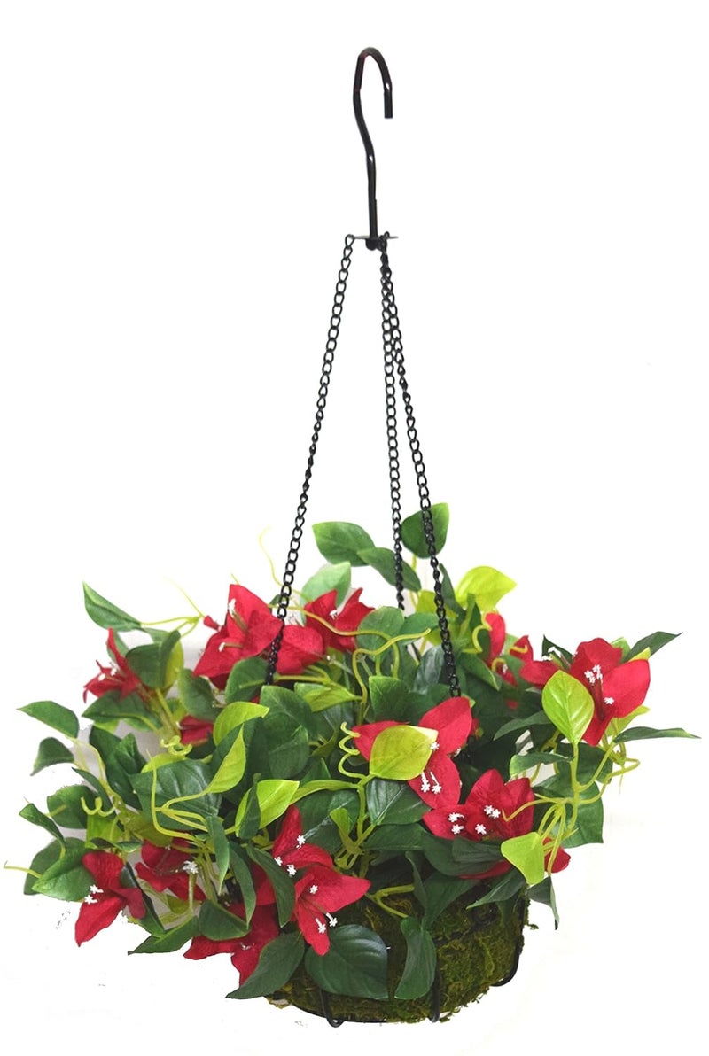 Fourwalls Artificial Bougainvillea Plant and Chain with Wrought Iron Basket Dark Pink - Image 1