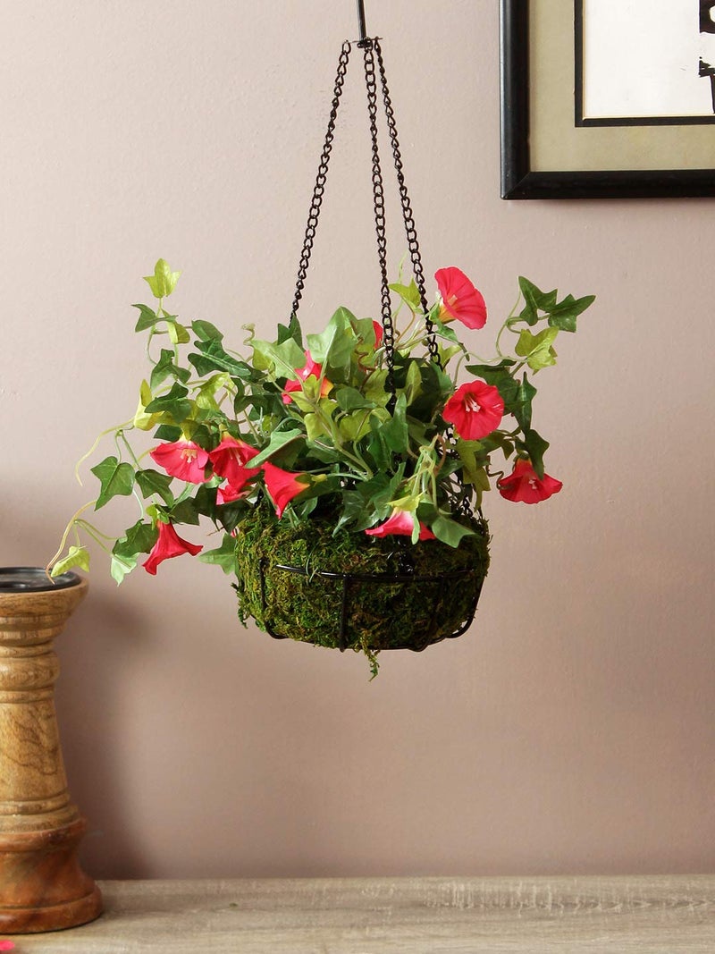 Fourwalls Artificial Bougainvillea Plant and Chain with Wrought Iron Basket Dark Pink - Image 2