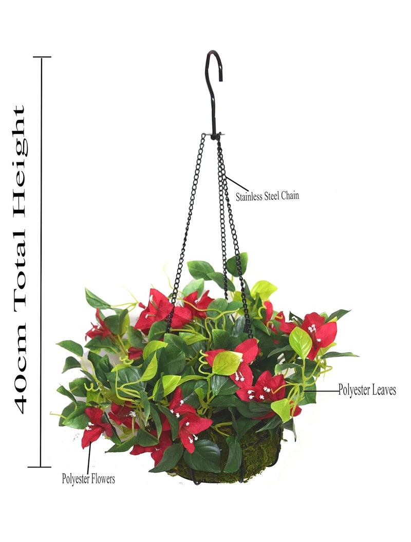 Fourwalls Artificial Bougainvillea Plant and Chain with Wrought Iron Basket Dark Pink - Image 3