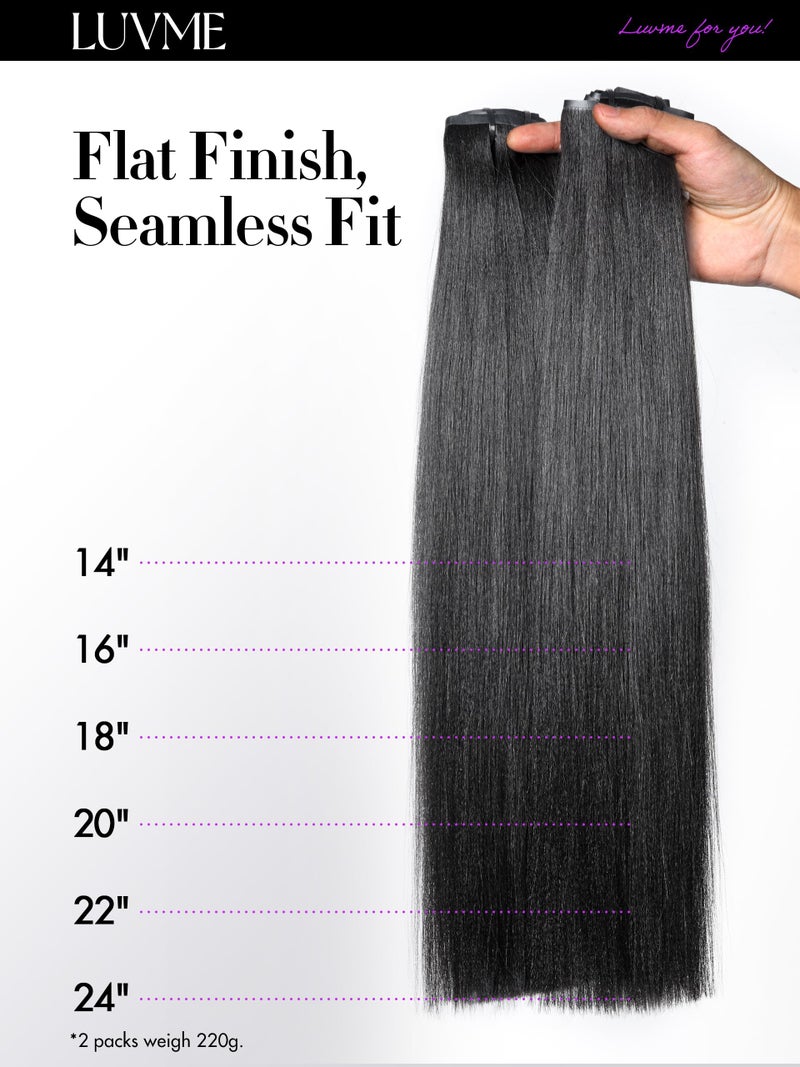LUVME Yaki Straight Seamless Clip in Hair Extensions 2 Pack 220g, 16 Inch Natural Black, 100% Real Remy Human Hair, Soft Full Volume, Easy Clip Ins for Daily Wear, Work, Parties & Weddings - Image 5