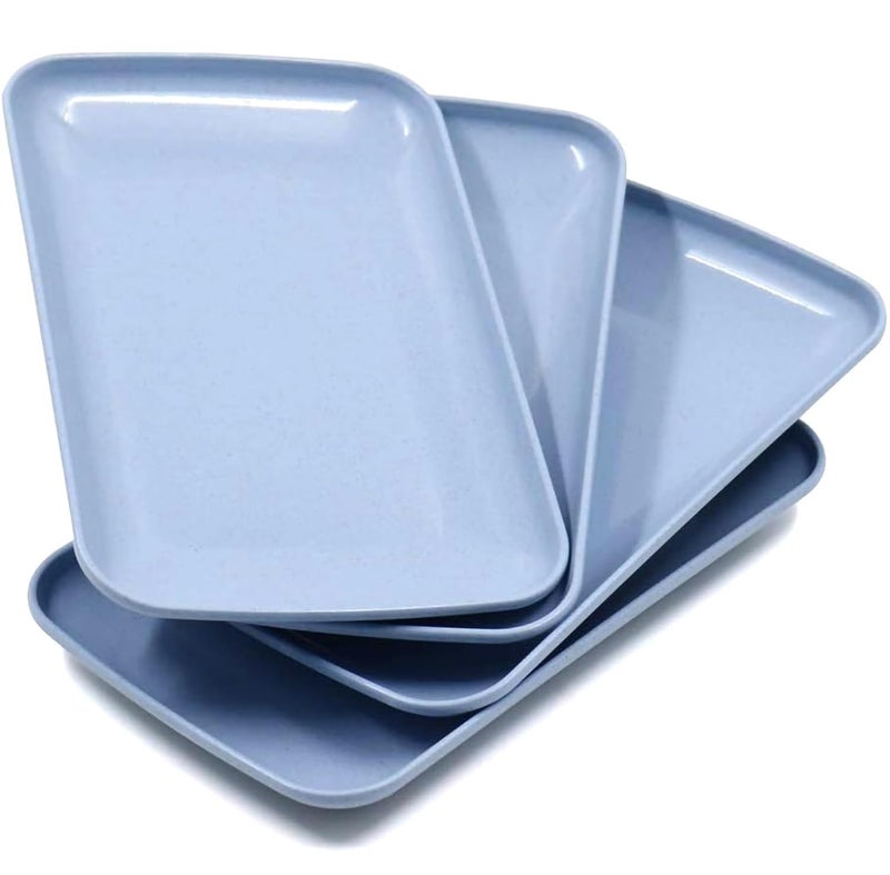 Amillee Small Unbreakable Tableware Rectangle Food Plate, Wheat Straw Eco Friendly Biodegradable Dinner Plates Dessert Plates Fruit Dish for Dessert Cupcake Salad (Pack of 4, Blue) - Image 1