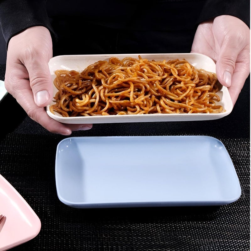 Amillee Small Unbreakable Tableware Rectangle Food Plate, Wheat Straw Eco Friendly Biodegradable Dinner Plates Dessert Plates Fruit Dish for Dessert Cupcake Salad (Pack of 4, Blue) - Image 5
