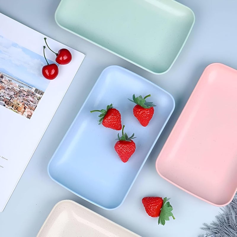 Amillee Small Unbreakable Tableware Rectangle Food Plate, Wheat Straw Eco Friendly Biodegradable Dinner Plates Dessert Plates Fruit Dish for Dessert Cupcake Salad (Pack of 4, Blue) - Image 4