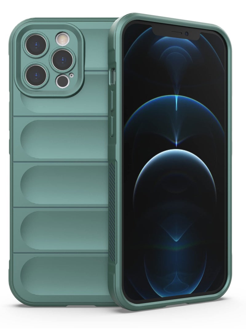 جراب موبايل ماجيك شيلد  سيليكون مضاد للصدمات وحمايه للكاميرا متوافق Iphone 12 Pro Max (اخضر غامق) - Image 1