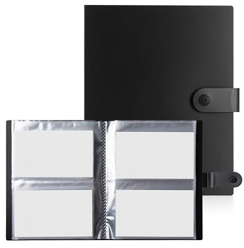 Alfion Sutter Signs 3x5 Index Card Holder Binder - 96 Pocket Flash Card Organizer Notebook with Clear Sleeves & Snap Closure (Black) - Image 1
