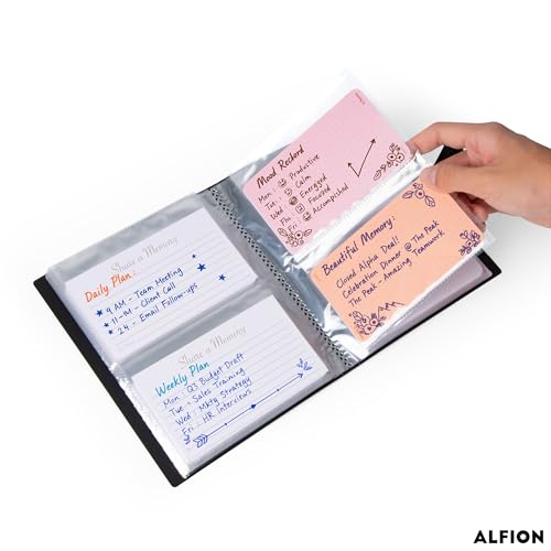 Alfion Sutter Signs 3x5 Index Card Holder Binder - 96 Pocket Flash Card Organizer Notebook with Clear Sleeves & Snap Closure (Black) - Image 5