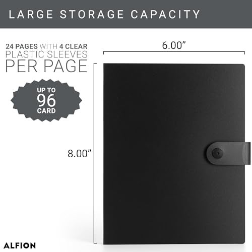 Alfion Sutter Signs 3x5 Index Card Holder Binder - 96 Pocket Flash Card Organizer Notebook with Clear Sleeves & Snap Closure (Black) - Image 2