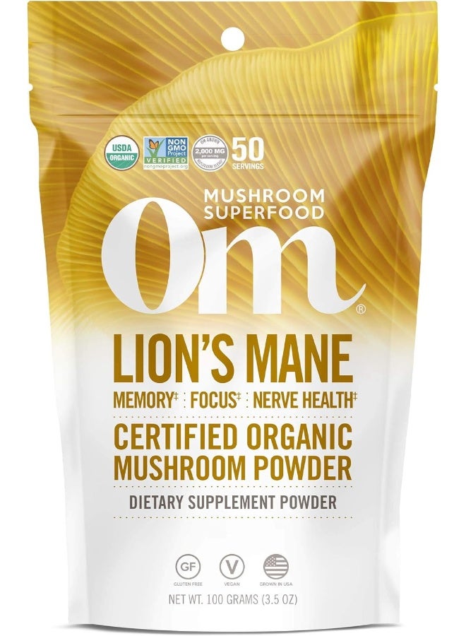 Om Organic Mushroom Superfood Powder, Lion's Mane, 3.5 Ounce (50 Servings), Memory Support, Focus, Clarity & Nerve Health Supplement - Image 1